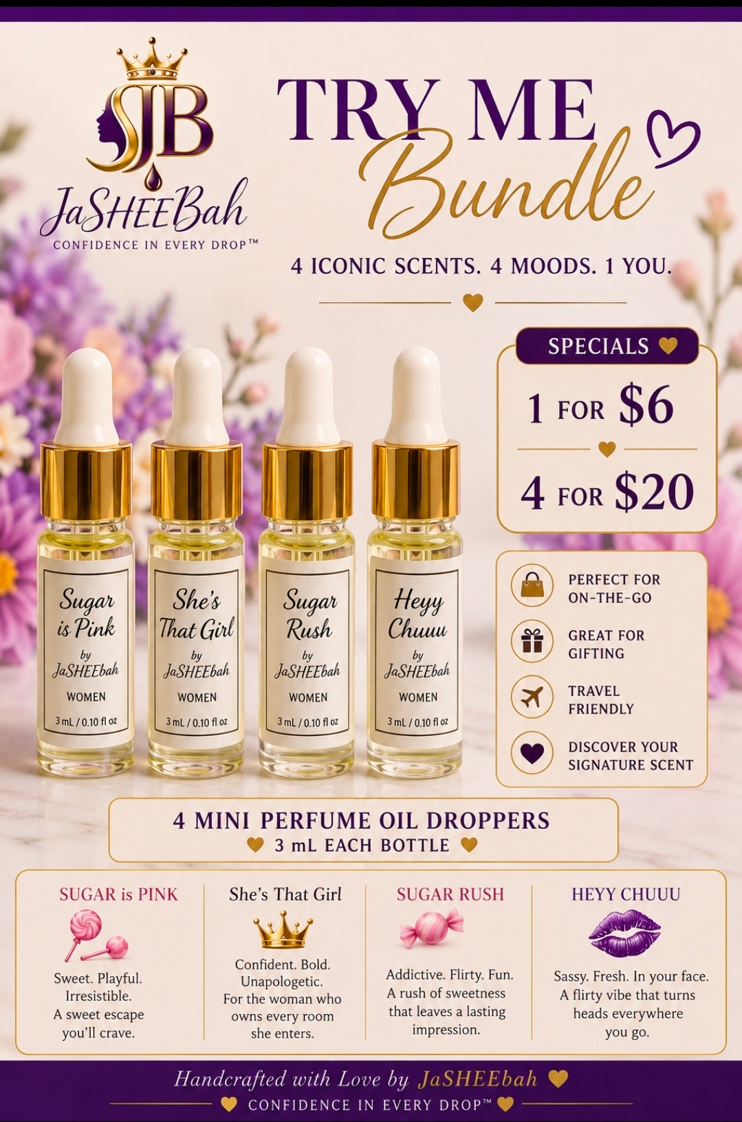 JaSHEEbah Women's Perfume Oil Sample Bundle