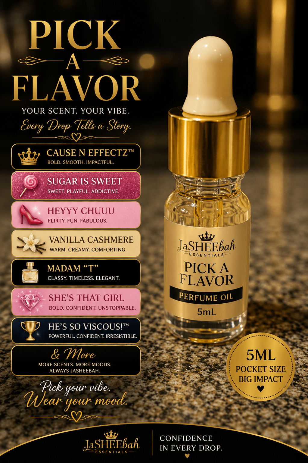 JaSHEEbah Small Perfume Oil – 5 mL | Choose Your Scent - JaSHEEbah Essentials
